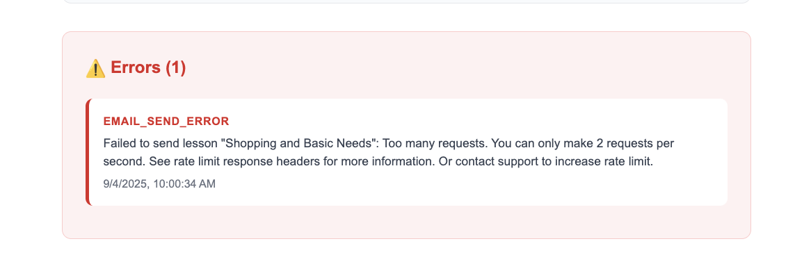 Email rate limit error
