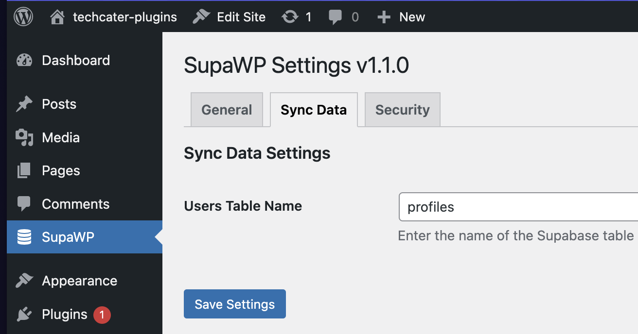 Sync Data tab